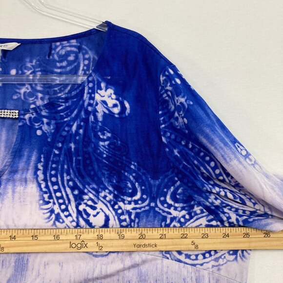 Nygard Top size XL Blue Abstract Boho Embellished Stretch 3/4 Sleeve Casual - Picture 6 of 10